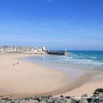 Overlooking Harbour beach in St Ives at low tide
