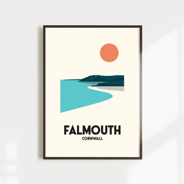 A retro art print of the beautiful Gyllyngvase beach in Falmouth